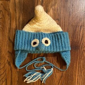 1980’s Smurf Hand Crochet Knit Hat with Ear Flaps - Vintage AF